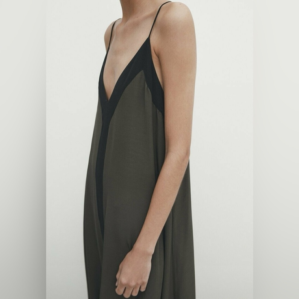 Stylish Massimo Dutti Black and Khaki Slip Dress, size M - Picture 4 of 9